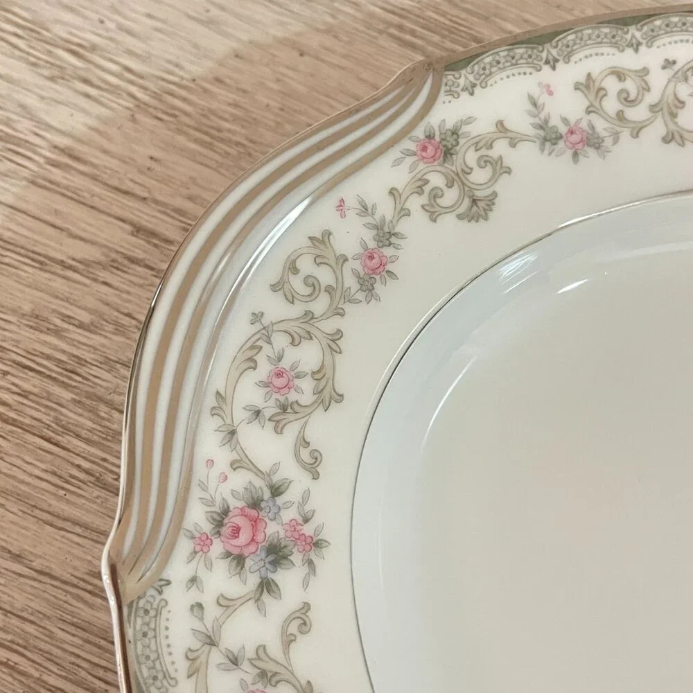 Noritake China Edgewood 5807 Platter Serving Oval Rose Floral Silver